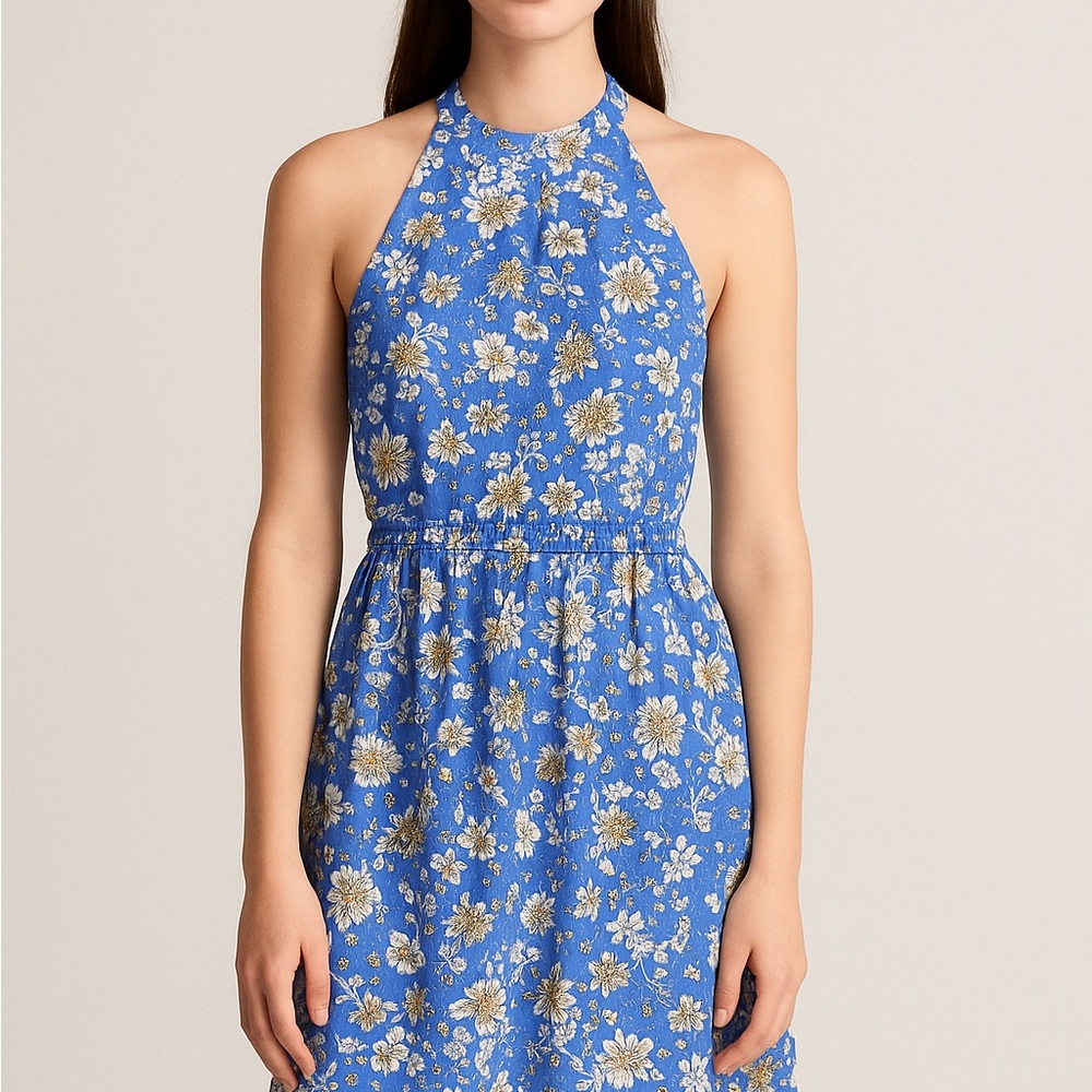 J.Crew Blue Floral Halter Dress – Size 4